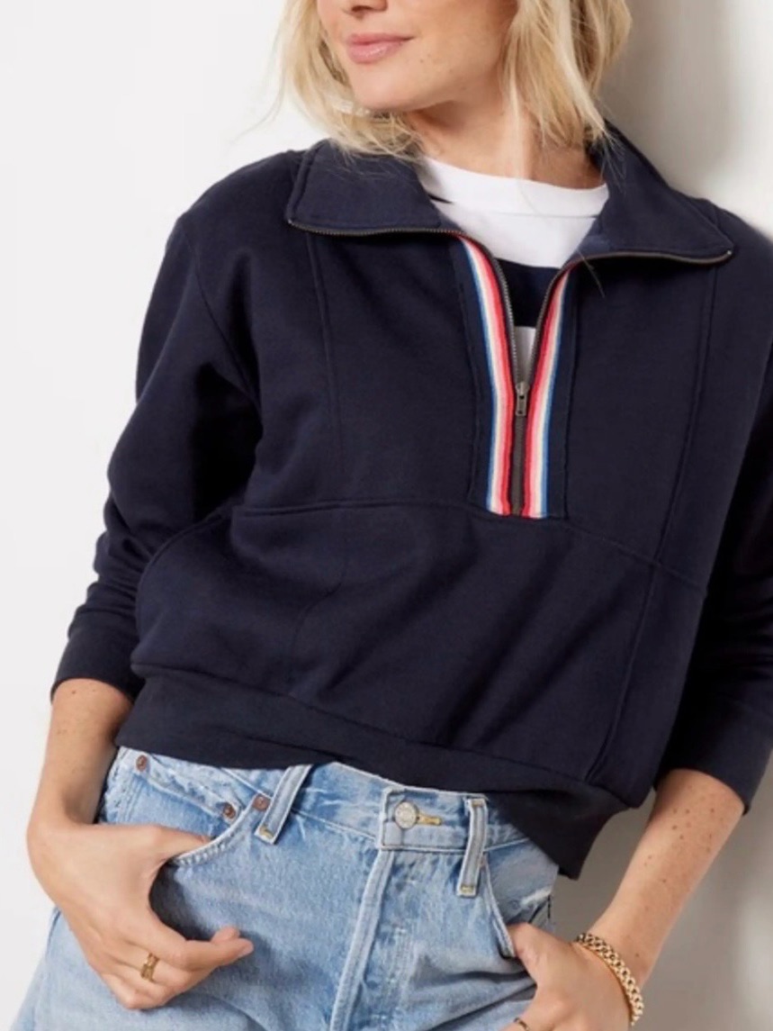 Evereve Half Zip Navy Blue Sweatshirt Small